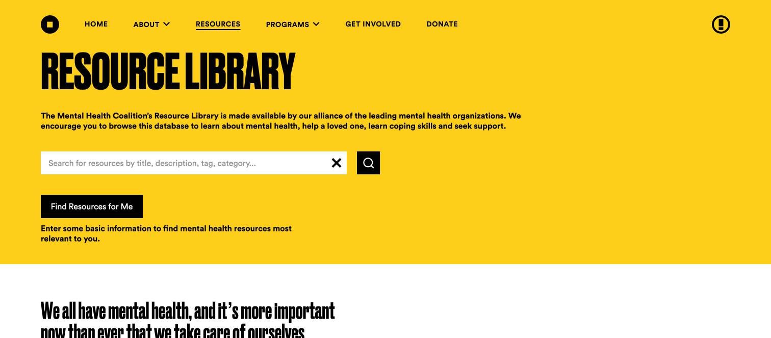 Mental Health Coalition resource library page